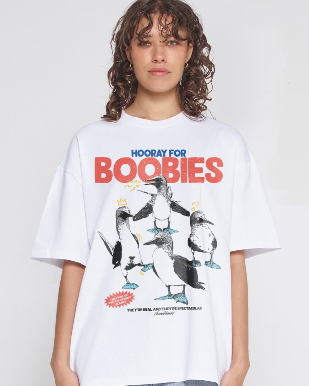 Hooray for Boobies Oversized Graphic Tee - Unisex 90s Boxy Fit 100% Combed Cotton