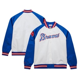 Men's Baseball team Hank Aaron Apparel brand White/Royal Cooperstown Collection Legends Lightweight Satin Raglan Full-Snap Jacket