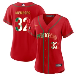 Joey Meneses 32 Mexico 2023 Flag Baseball Jersey - Red and Gold