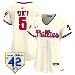 Bryson Stott 5 Baseball team 2024 Jackie Robinson Patch Women's Jersey - Cream