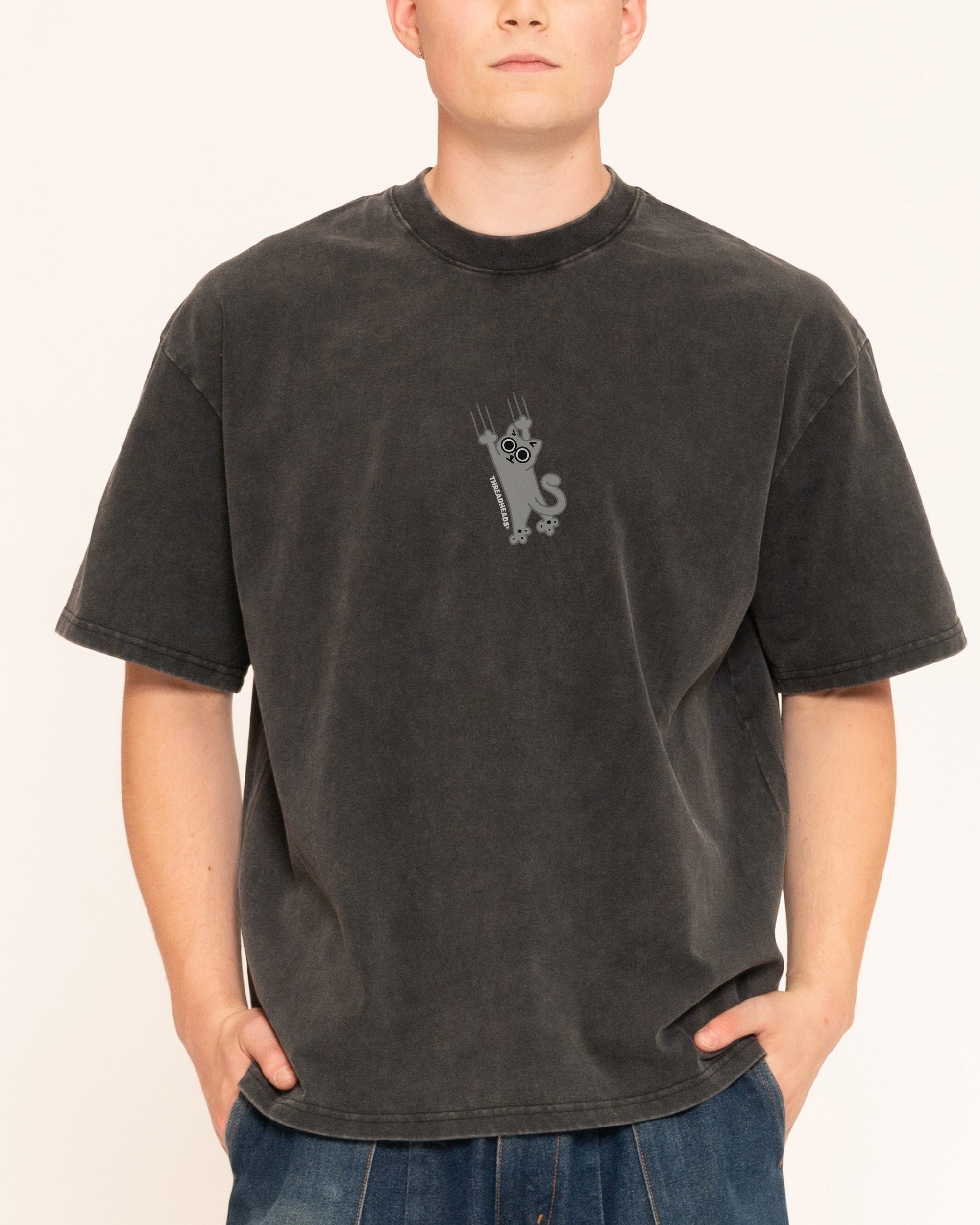 Falling Cat Oversized Graphic Tee - Unisex 90s Boxy Fit 100% Combed Cotton