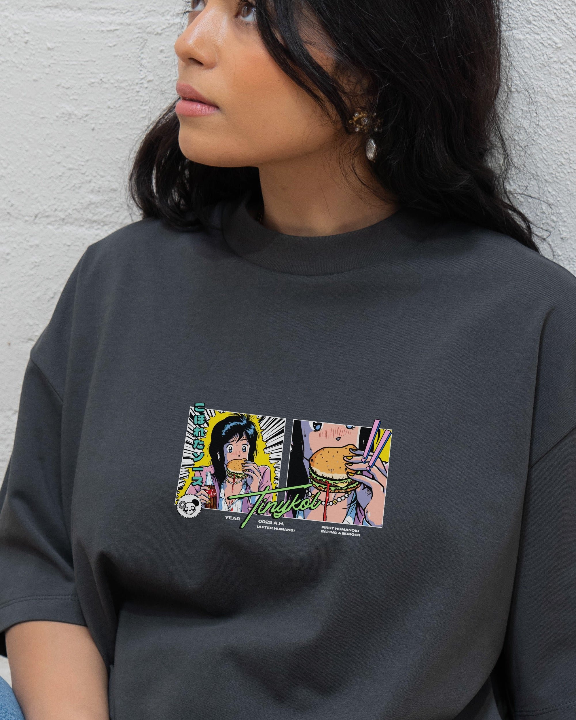 First Burger Oversized Graphic Tee - Unisex 90s Boxy Fit 100% Combed Cotton