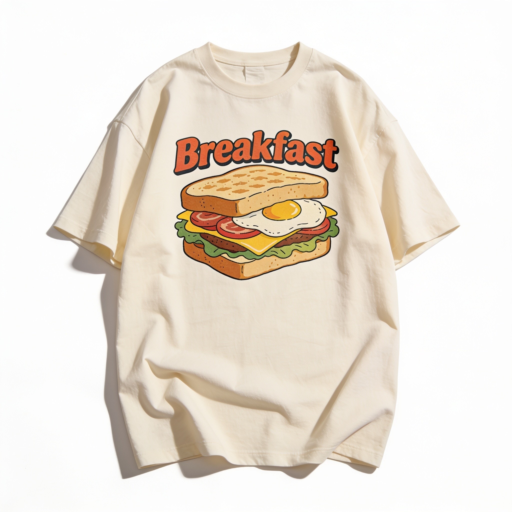Breakfast Oversized Graphic Tee - Unisex 90s Boxy Fit 100% Combed Cotton