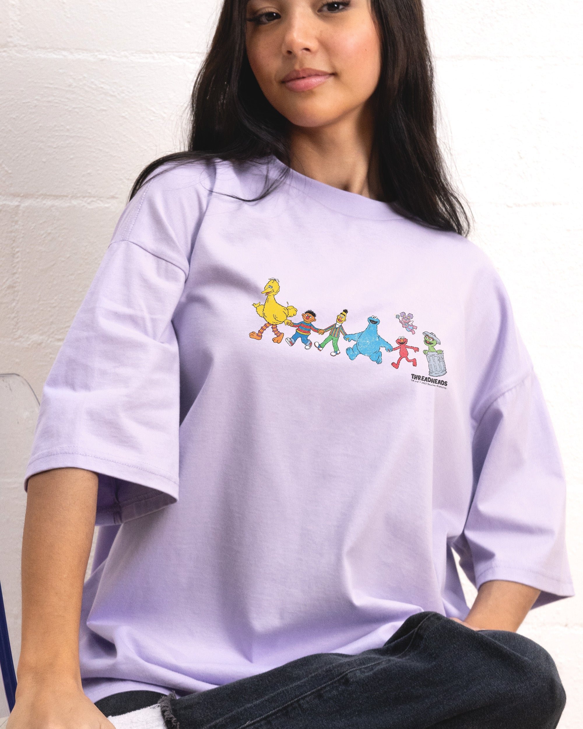 Walk With Me Oversized Sesame Street Graphic Tee - Unisex 90s Boxy Fit Cotton T-Shirt