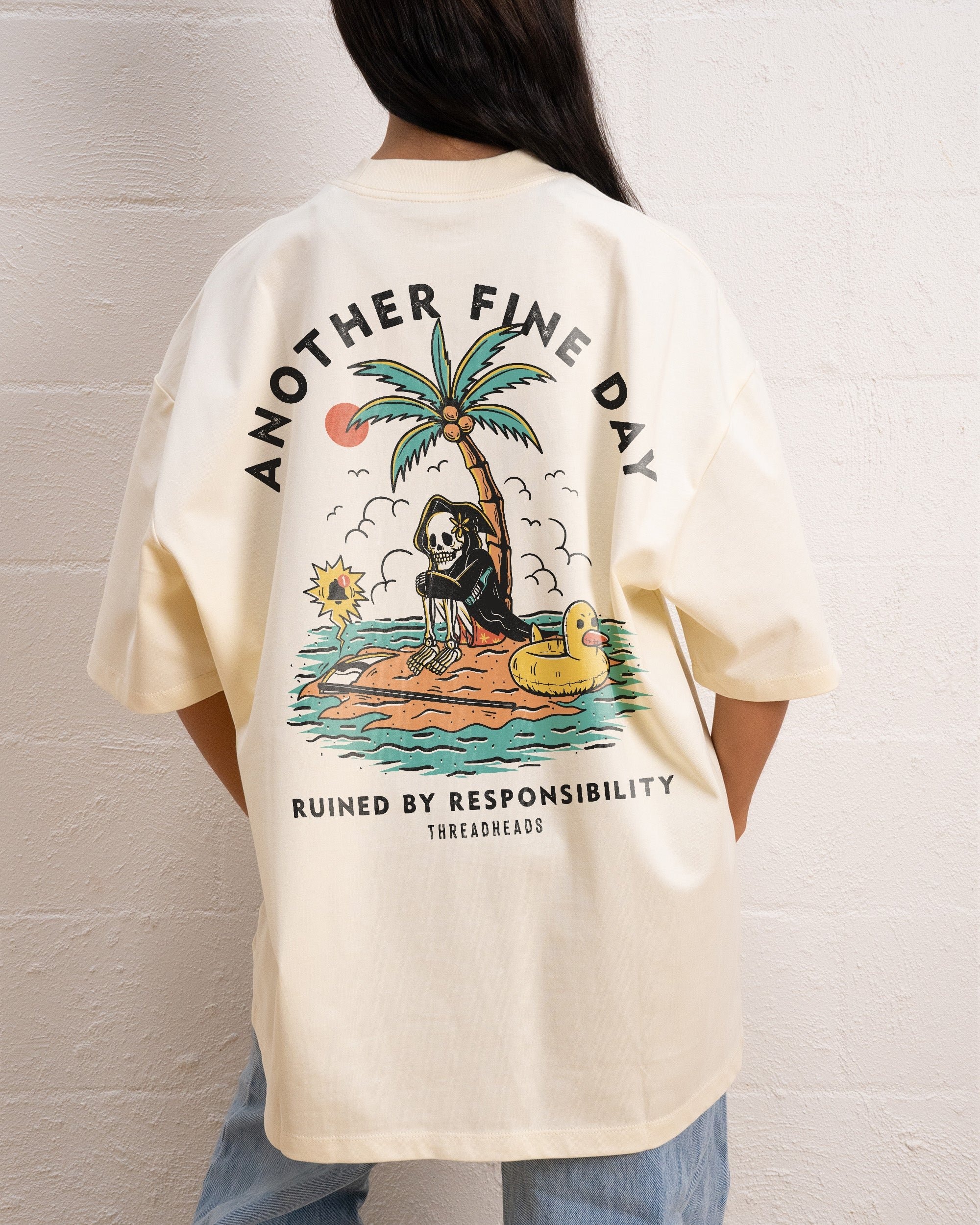Another Fine Day Oversized Graphic Tee - Unisex 90s Boxy Fit 100% Combed Cotton