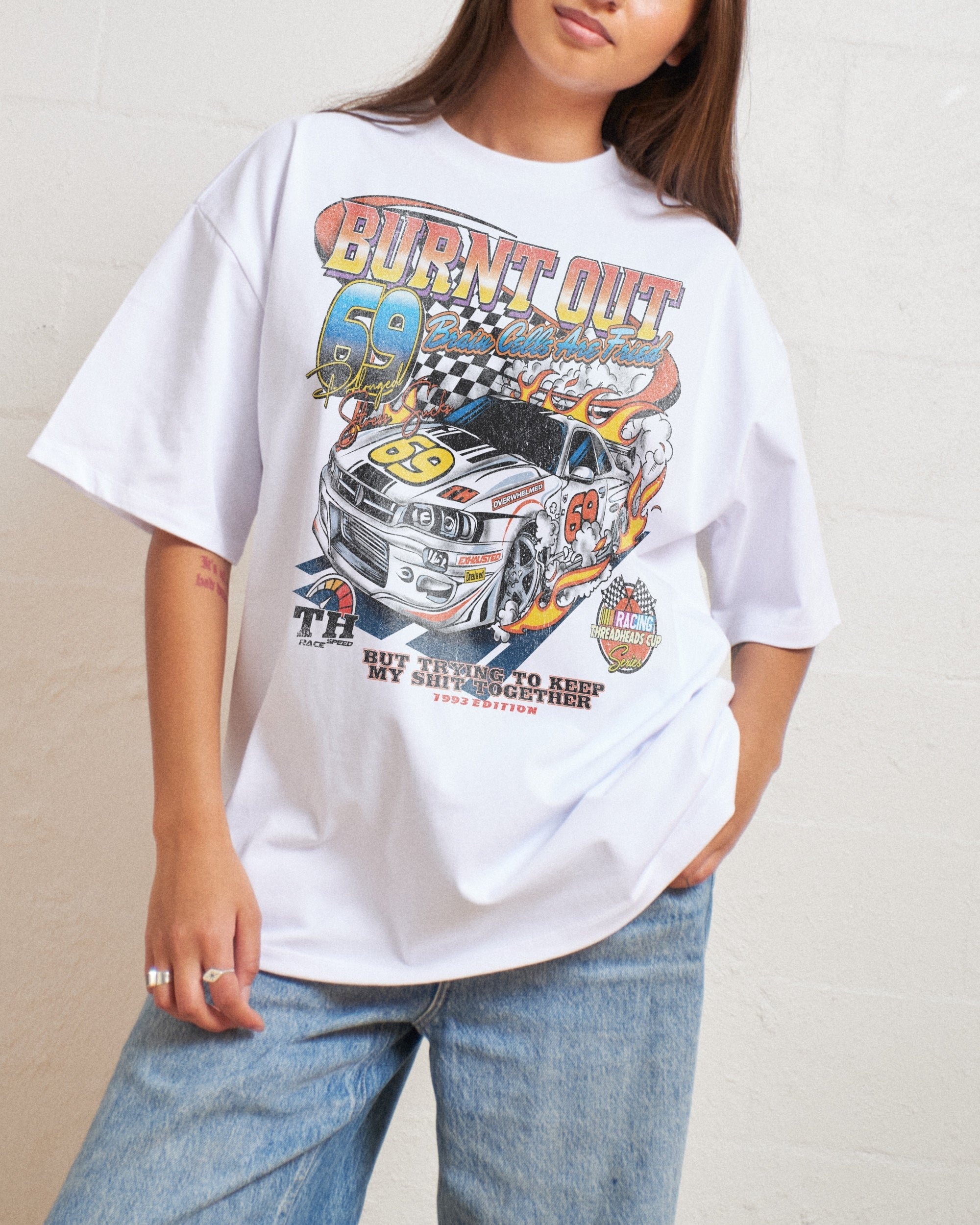 Burnt Out Oversized Tee Unisex 90s Graphic T-Shirt 100% Combed Cotton Heavyweight