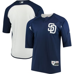 Men's Baseball team Majestic Navy/White Collection On-Field 3/4-Sleeve Batting Practice Jersey
