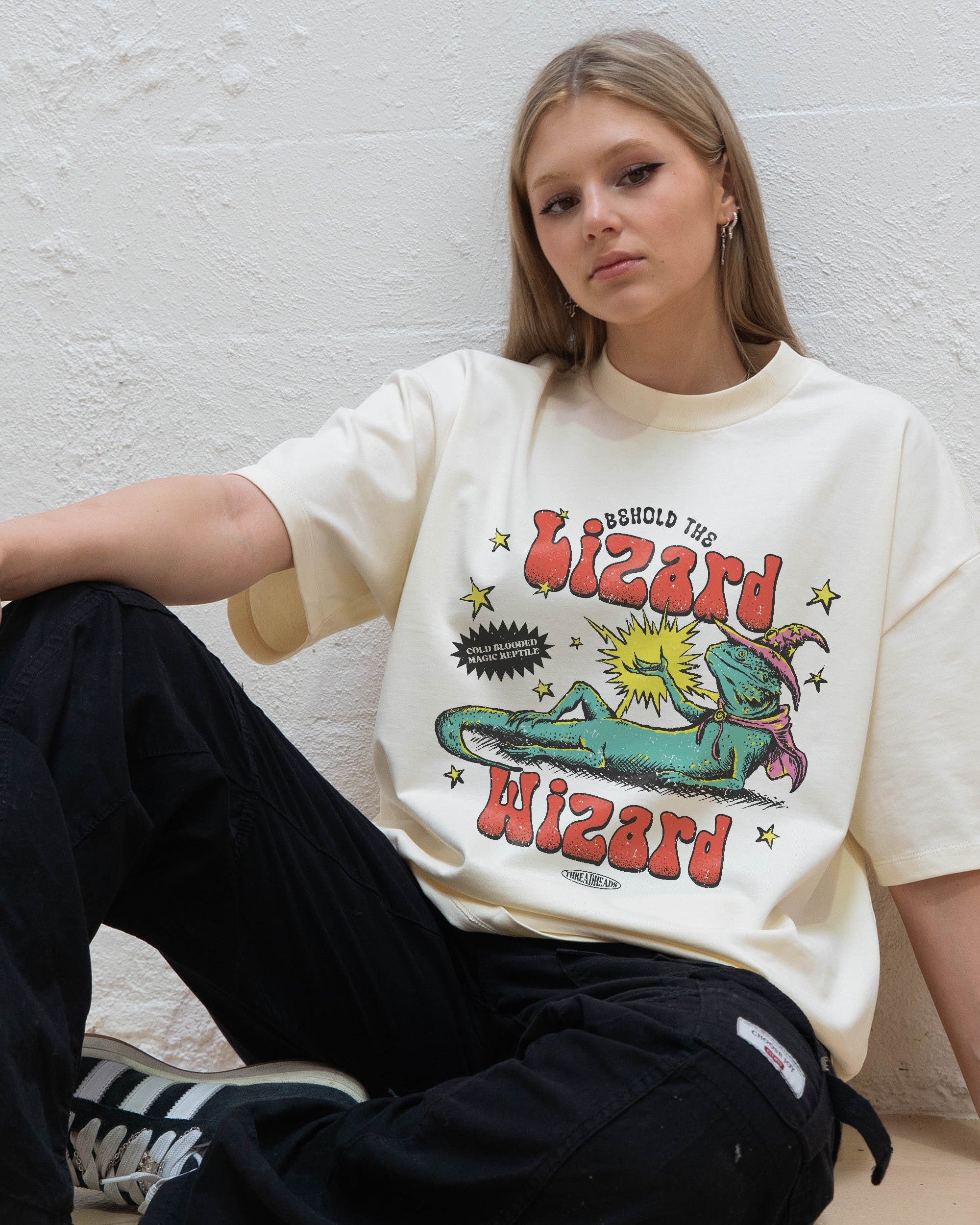 Lizard Wizard Oversized Graphic Tee - Unisex 90s Boxy Fit 100% Combed Cotton
