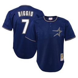 Youth Baseball team Craig Biggio Apparel brand Navy Cooperstown Collection Mesh Batting Practice Jersey