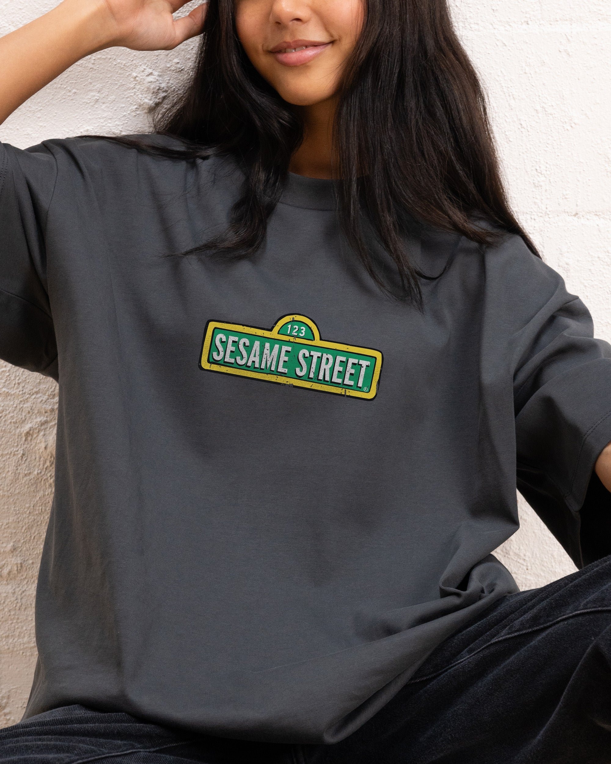 Sesame Street The Gang's All Here Oversized Graphic T-Shirt - Unisex 90s Boxy Fit
