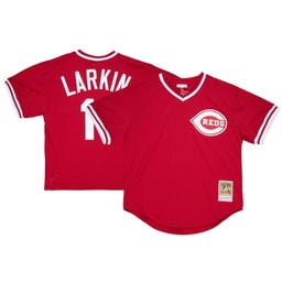 Youth Baseball team Barry Larkin Apparel brand Red Cooperstown Collection Mesh Batting Practice Jersey