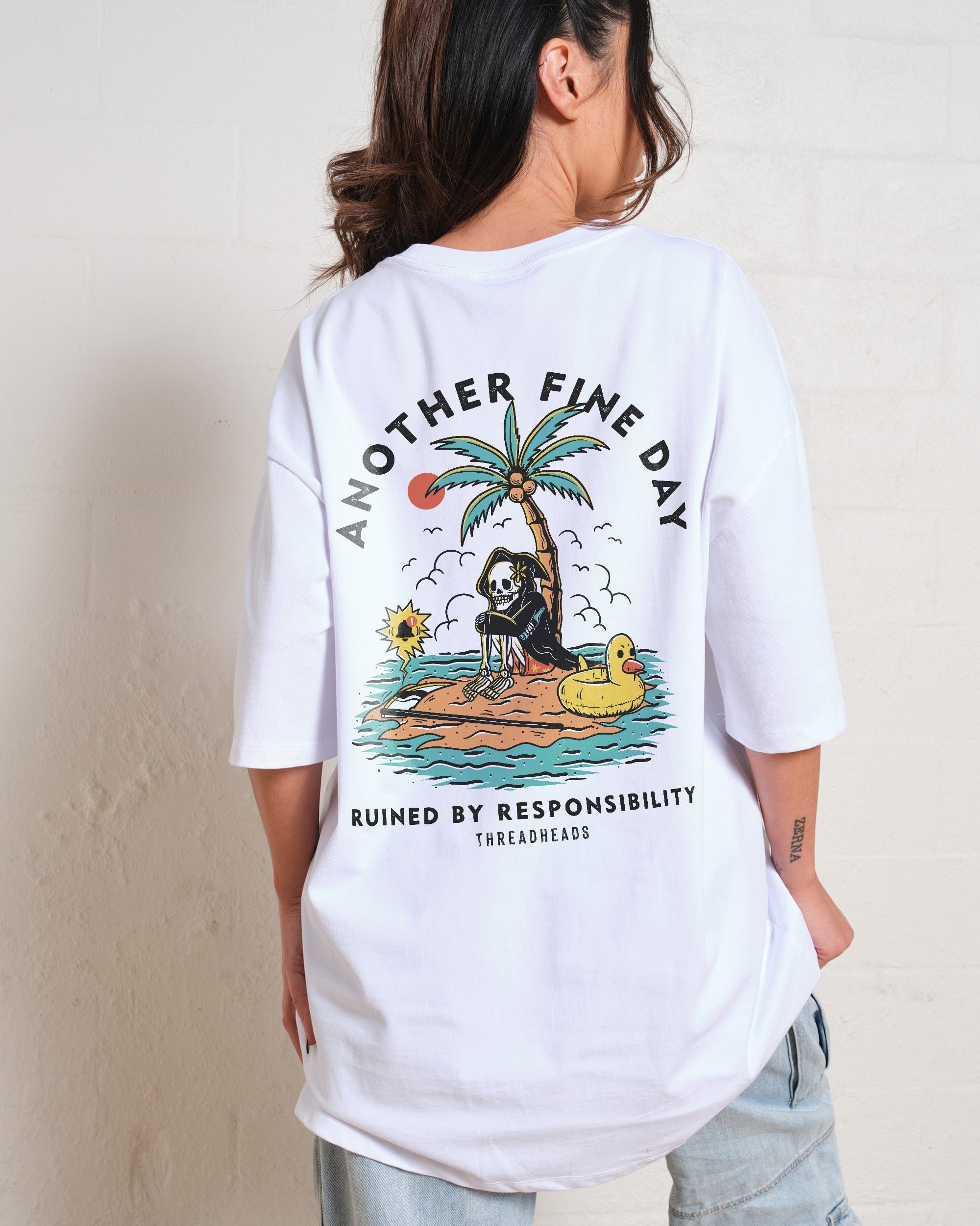 Another Fine Day Oversized Graphic Tee - Unisex 90s Boxy Fit 100% Combed Cotton
