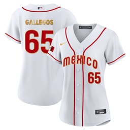 Gallegos 65 Mexico 2023 Baseball Jersey - White with Gold Trim