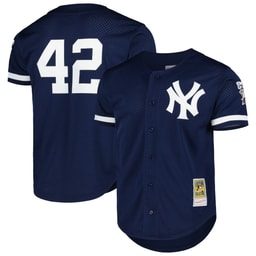 Men's Baseball team Mariano Rivera Apparel brand Navy Cooperstown Collection Mesh Batting Practice Button-Up Jersey