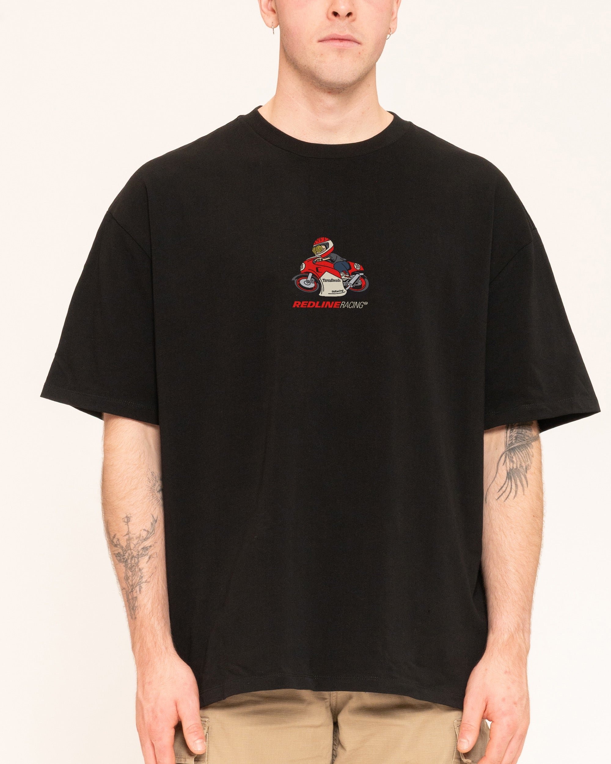 Redline Racing Oversized Graphic Tee - Threadheads 90s Boxy Fit 100% Combed Cotton