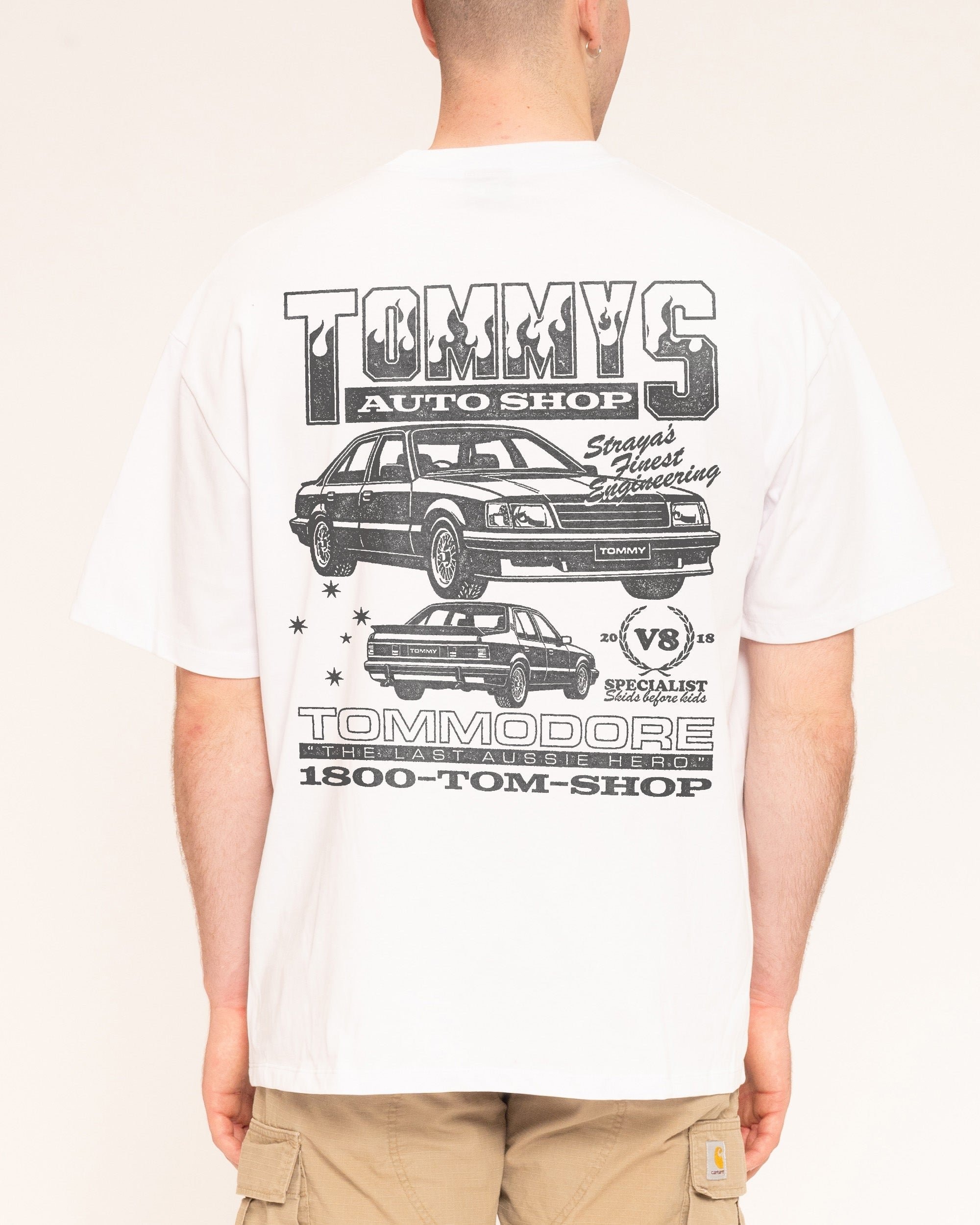 Tommy's Auto Shop Oversized Graphic Tee - Unisex 90s Boxy Fit 100% Combed Cotton