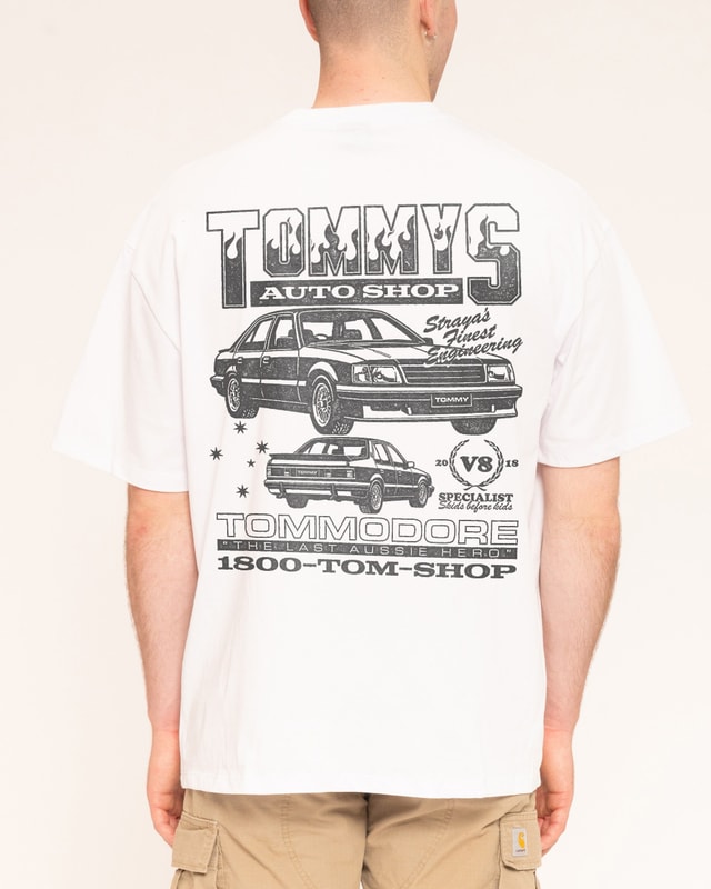 Tommy's Auto Shop Oversized Graphic Tee - Unisex 90s Boxy Fit 100% Combed Cotton