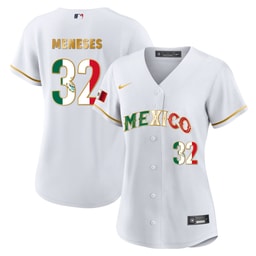 Joey Meneses 32 Mexico 2023 Flag Baseball Jersey - White Gold