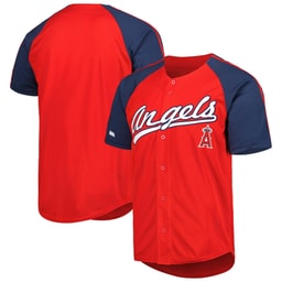 Men's Baseball team Stitches Red Button-Down Raglan Fashion Jersey