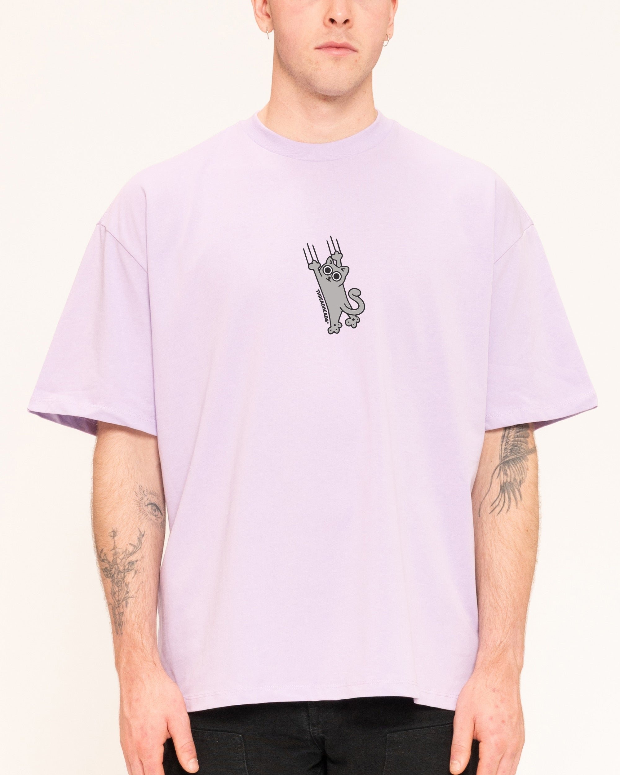 Falling Cat Oversized Graphic Tee - Unisex 90s Boxy Fit 100% Combed Cotton