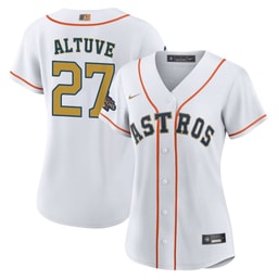 Jose Altuve 27 Baseball team 2023 Gold Collection Women's Jersey - White/Gold