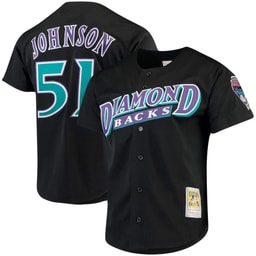 Men's Baseball team Randy Johnson Apparel brand Black Big & Tall Cooperstown Collection Mesh Button-Up Jersey