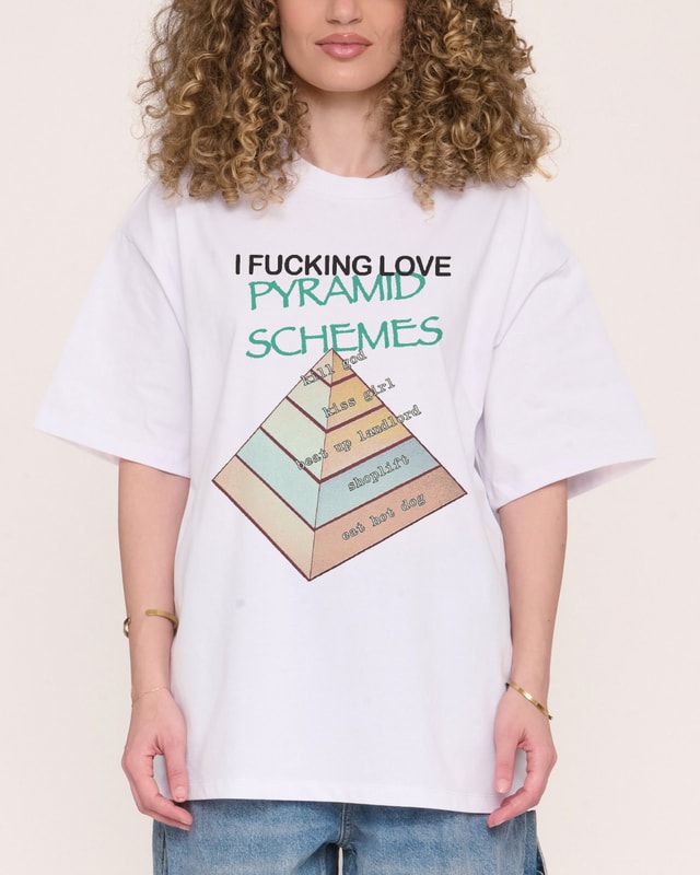 Pyramid Scheme Oversized Graphic Tee - Dogecore Collab Unisex 90s Boxy Fit