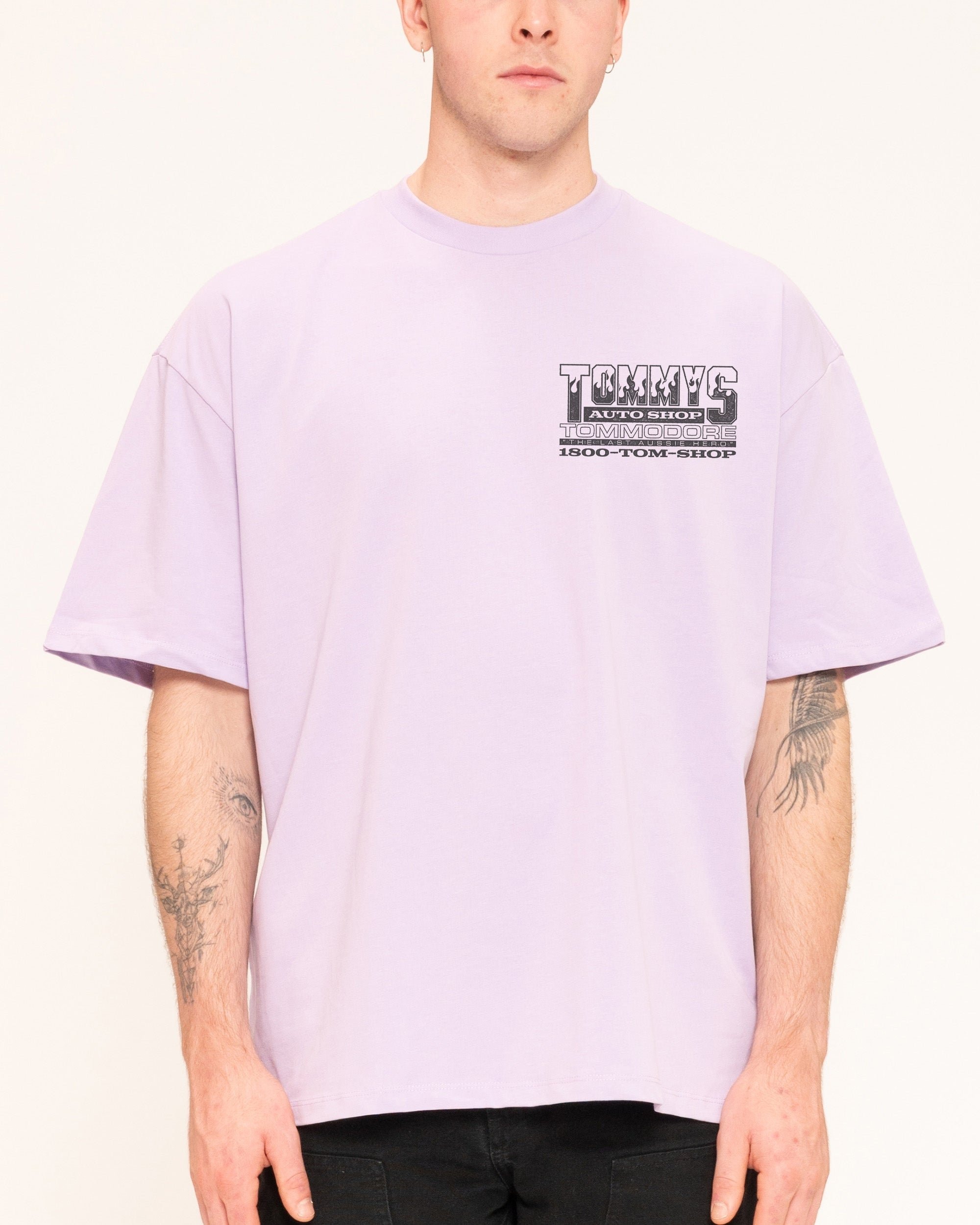 Tommy's Auto Shop Oversized Graphic Tee - Unisex 90s Boxy Fit 100% Combed Cotton