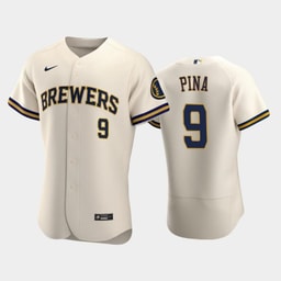 Baseball team 9 Manny Pina Home Team Cream Jersey