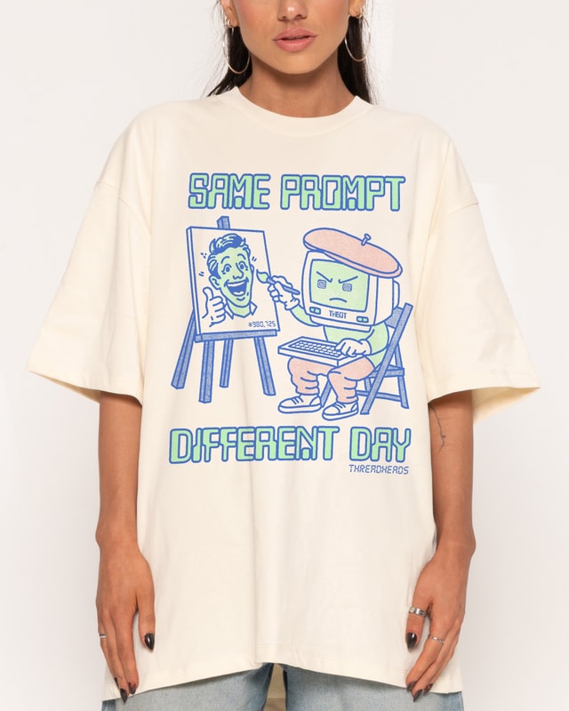 Same Prompt Different Day Oversized Graphic Tee - Unisex 100% Combed Cotton