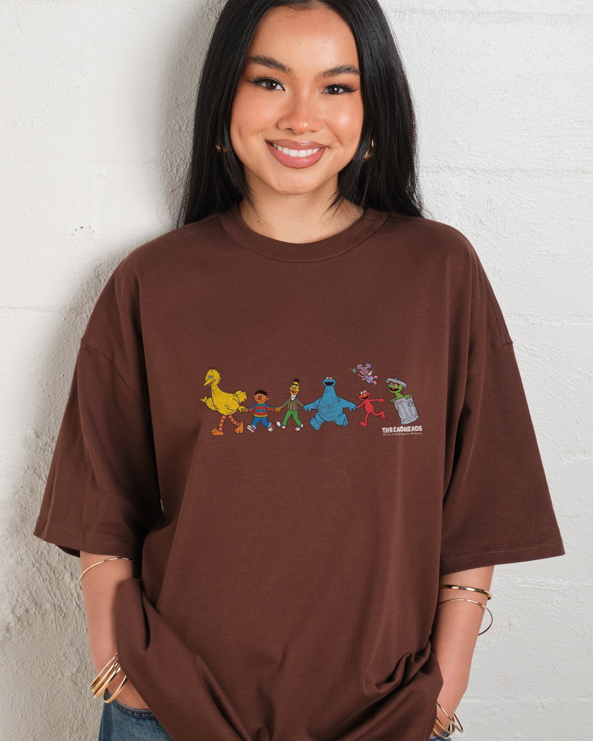 Walk With Me Oversized Sesame Street Graphic Tee - Unisex 90s Boxy Fit Cotton T-Shirt